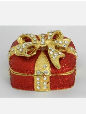 Red Enameled Metal Jewelry Box
